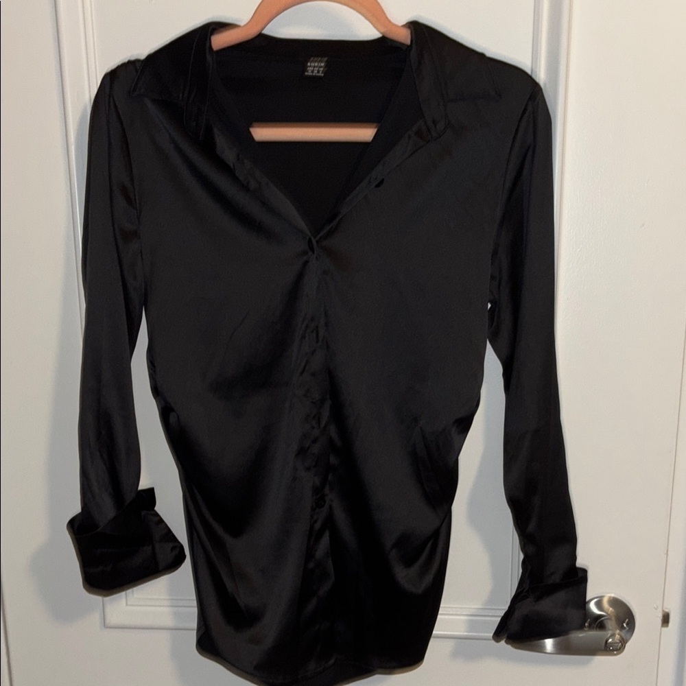 Elegant Black Satin Blouse